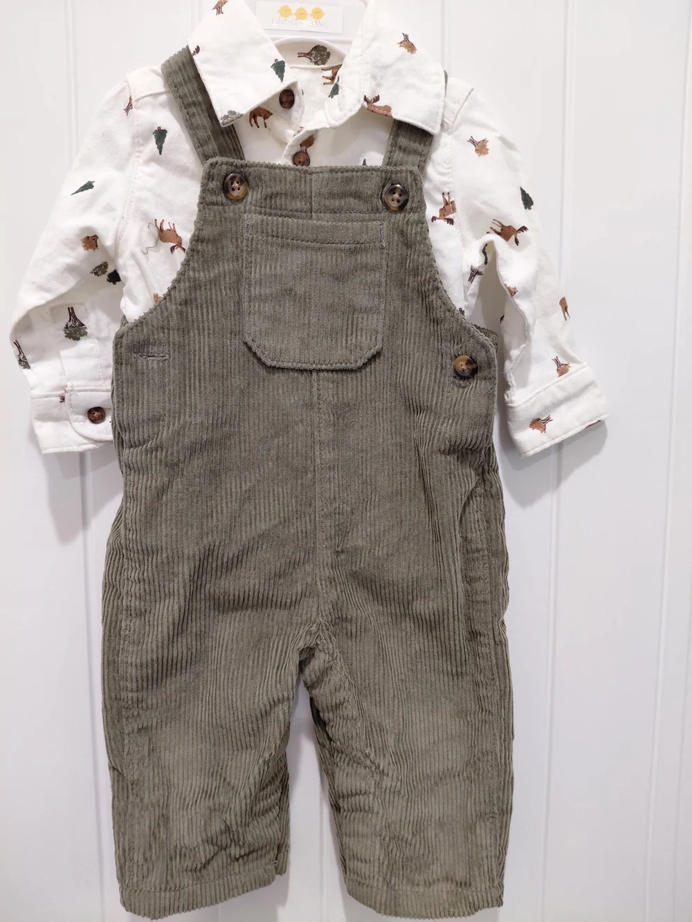 Carter's Olive Corduroy Overalls with Button Straps #0927